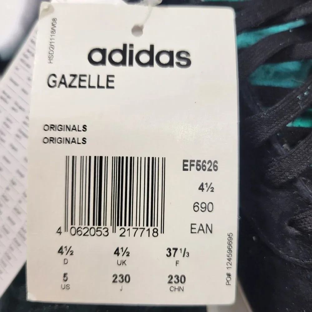 Adidas‎ Originals Gazelle Casual Shoes Black/Teal Green/Gold Metallic Mens 5 W 6